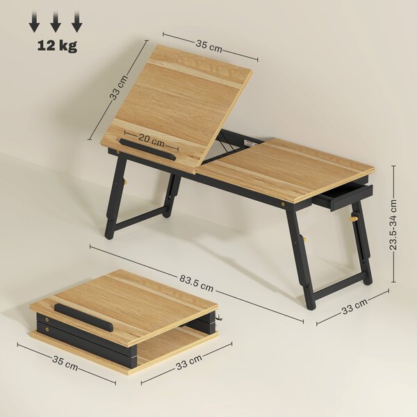 HOMCOM Suport Laptop Înclinabil, cu Înălțime Reglabilă și Sertar Lateral, 86x33x22,5-32 cm, Negru | Aosom Romania