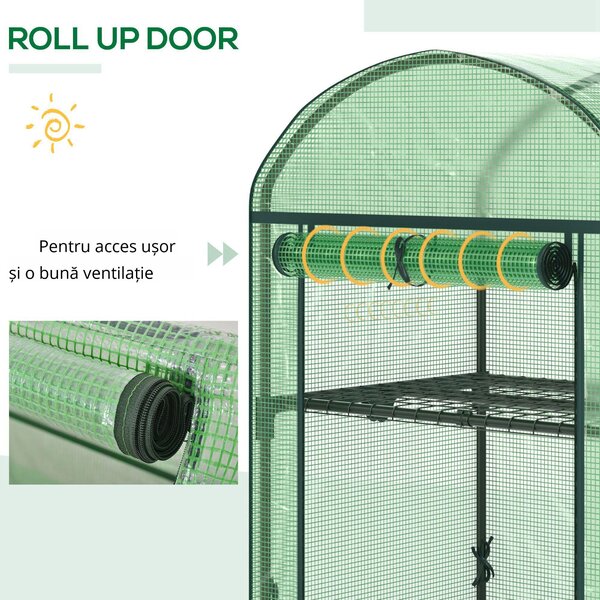 Outsunny Mini Seră de Grădină cu 2 Rafturi Metalice și Acoperiș PE, Seră Compactă pentru Balcon și Terasă, 69x49x91 cm, Verde | Aosom Romania