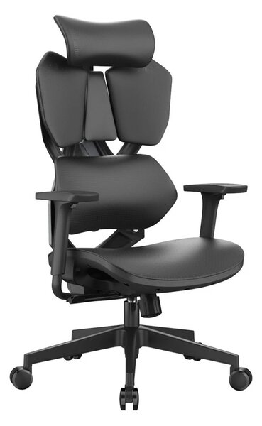 Scaun ergonomic SIHOO X5C-202, cotiere 3D, suport lombar reglabil, tetiera 3D, mecanism multifunctional inclinare/blocare, pivotant, Mesh, Negru