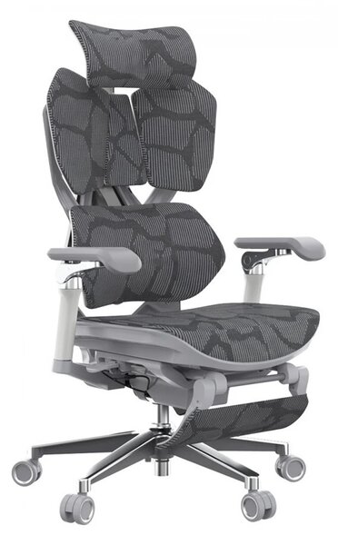 Scaun ergonomic SIHOO X5 PRO-301, cotiere 6D, suport lombar reglabil, tetiera 3D, Sezut cu translație, mecanism multifunctional inclinare/blocare, suport picioare, pivotant, Mesh, Gri