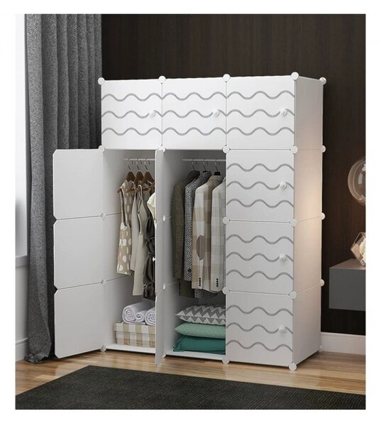 Dulap modular din plastic cu schelet metalic, D3246, culoare Alb, 147 x 110 x 37 cm
