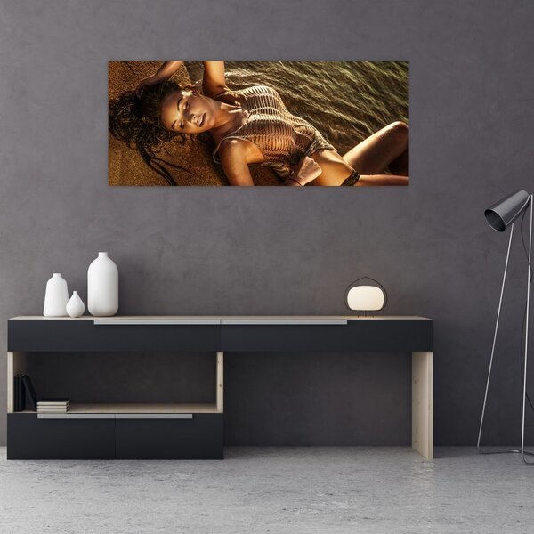 Tablou cu femeia întinsă pe plajă (120x50 cm)