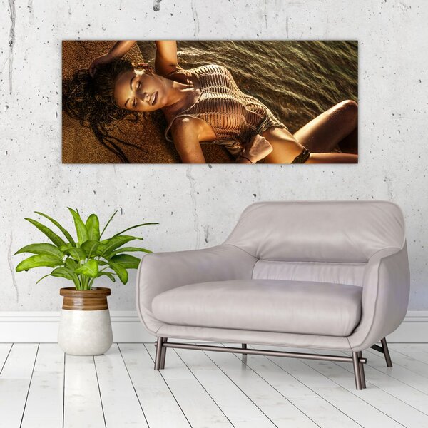 Tablou cu femeia întinsă pe plajă (120x50 cm)