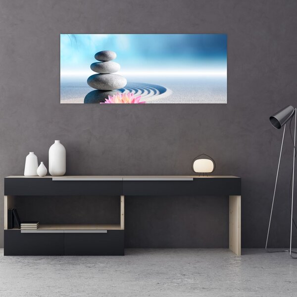 Tablou cu nisip, crin și pietrele spa (120x50 cm)