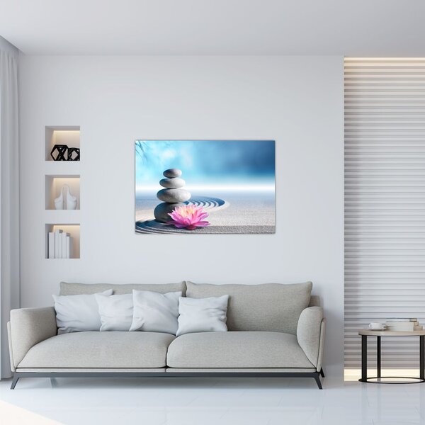 Tablou cu nisip, crin și pietrele spa (90x60 cm)