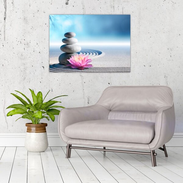 Tablou cu nisip, crin și pietrele spa (70x50 cm)