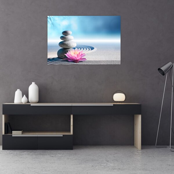 Tablou cu nisip, crin și pietrele spa (90x60 cm)