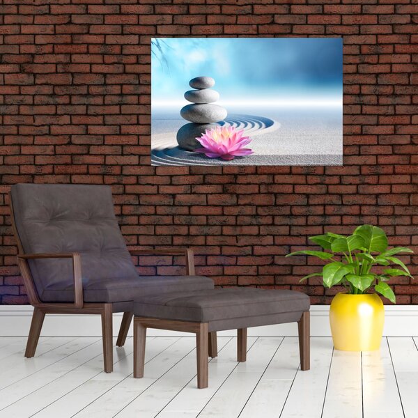 Tablou cu nisip, crin și pietrele spa (90x60 cm)