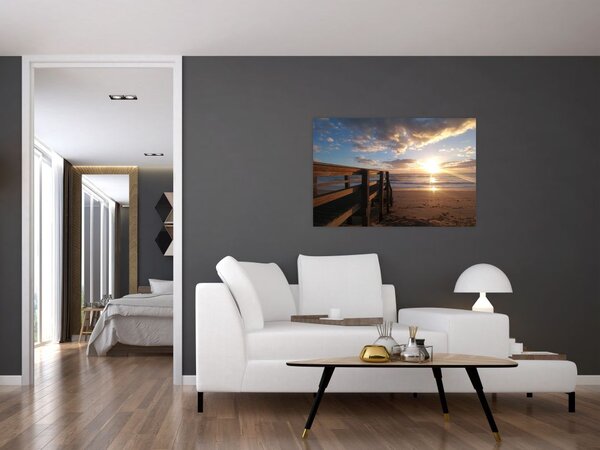 Tablou cu dig, plajă și mare (90x60 cm)