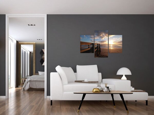Tablou cu dig, plajă și mare (90x60 cm)