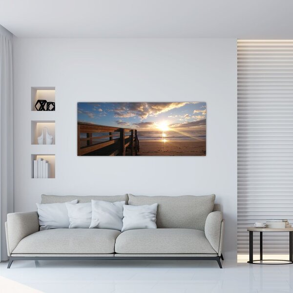 Tablou cu dig, plajă și mare (120x50 cm)