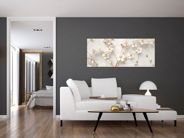 Tablou - floare aurie - abstractă (120x50 cm)