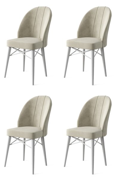 Set 4 scaune haaus Ritim, Crem/Alb, textil, picioare metalice