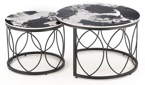Set de măsuțe de cafea Houston 1805Negru, Marmură neagră, 5cm, Piatră sinterizată, Rotund