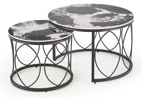 Set de măsuțe de cafea Houston 1805Negru, Marmură neagră, 5cm, Piatră sinterizată, Rotund