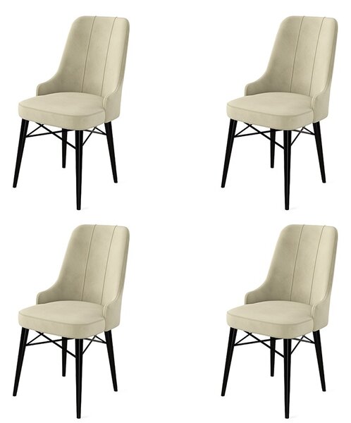 Set 4 scaune haaus Pare, Crem/Negru, textil, picioare metalice