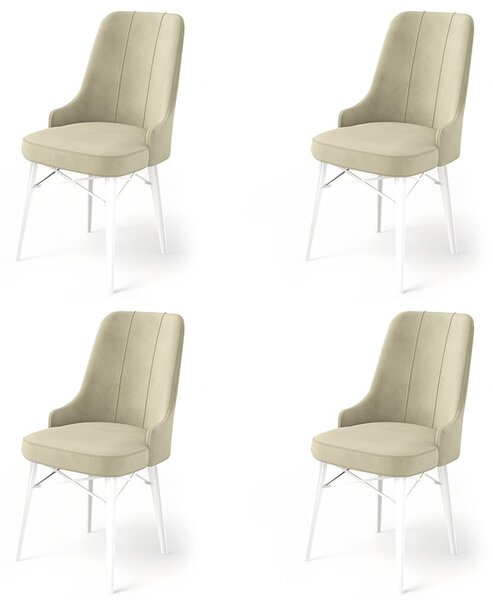 Set 4 scaune haaus Pare, Crem/Alb, textil, picioare metalice
