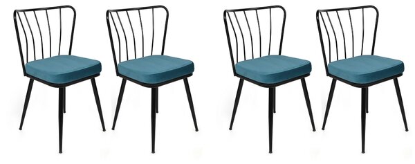 Set 4 scaune haaus Yıldız, Albastru/Negru, textil, picioare metalice