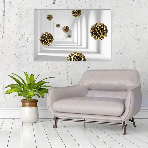 Tablou abstract cu mingi de fotbal (90x60 cm)