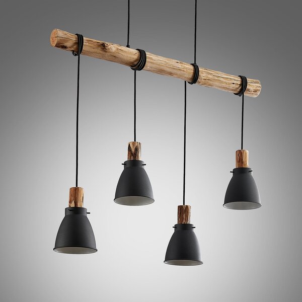 Lindby Lampă suspendată Trebale, E14, Ø 15 cm, 4 becuri, lemn, reglabil, Negru, Camera de zi / sufragerie, Metal, Scandinavă