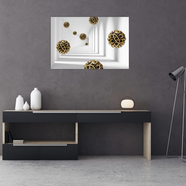 Tablou abstract cu mingi de fotbal (90x60 cm)