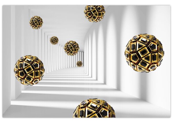 Tablou abstract cu mingi de fotbal (90x60 cm)