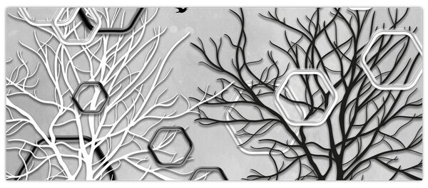 Tablou abstract cu pomi (120x50 cm)