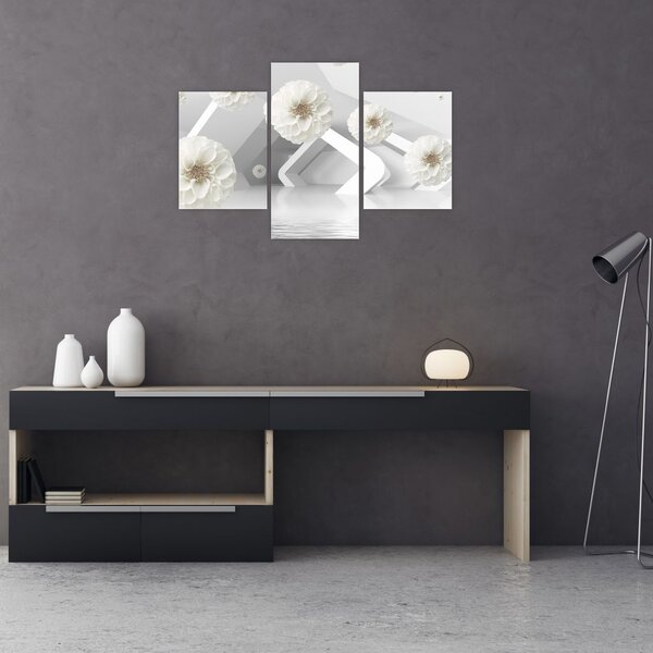 Tablou abstract cu flori albe (90x60 cm)