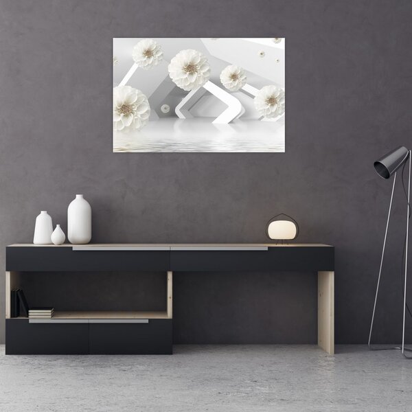 Tablou abstract cu flori albe (90x60 cm)