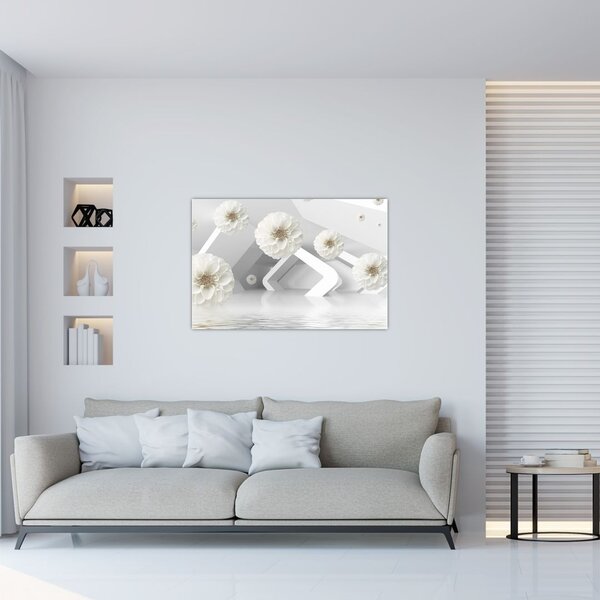 Tablou abstract cu flori albe (90x60 cm)