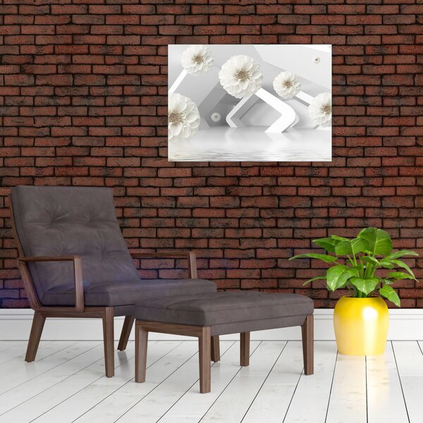 Tablou abstract cu flori albe (70x50 cm)