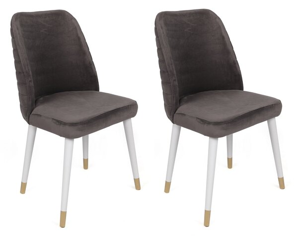 Set 2 scaune haaus Hugo, Antracit/Alb/Auriu, textil, picioare metalice