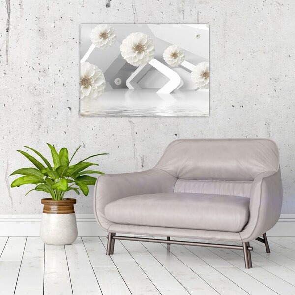 Tablou abstract cu flori albe (70x50 cm)