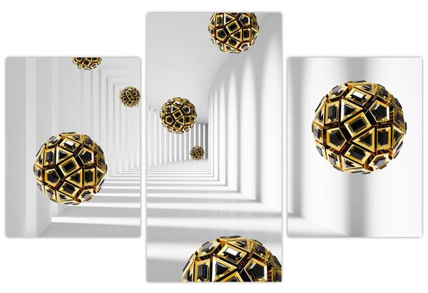 Tablou abstract cu mingi de fotbal (90x60 cm)