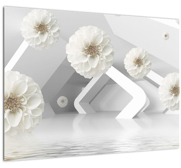 Tablou abstract cu flori albe (70x50 cm)