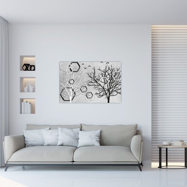 Tablou abstract cu pomi (90x60 cm)