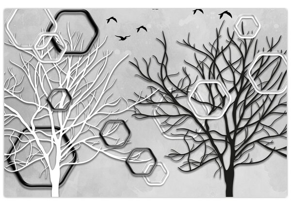 Tablou abstract cu pomi (90x60 cm)