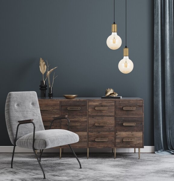 Lustră pe cablu MIROS 2xE27/60W/230V rotundă neagră/aurie