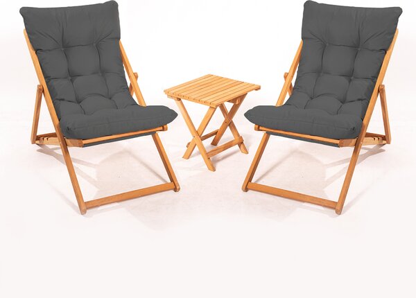 Set mobilier gradina Relax haaus V1, 3 piese, Gri/Natural, 100% lemn de fag