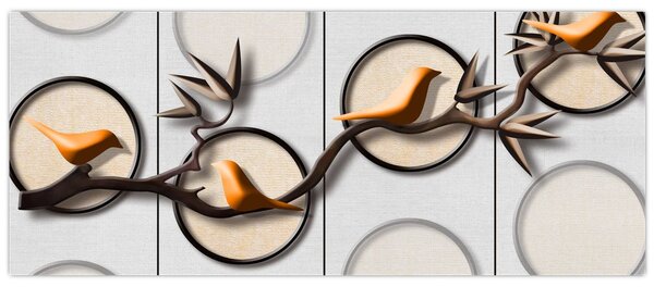 Tablou artistic - Păsărele pe creangă (120x50 cm)