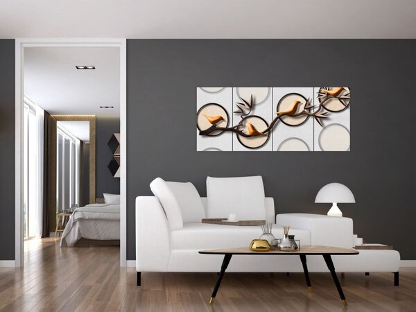Tablou artistic - Păsărele pe creangă (120x50 cm)