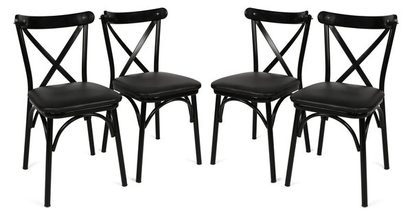 Set 4 scaune haaus Ekol, Negru, textil, picioare metalice