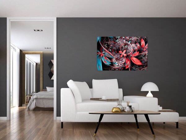 Tablou abstract cu flori exotice (90x60 cm)