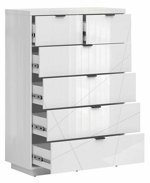 Comodă Fivale 119Alb lucios, Alb, Cu sertare, 13x9x4cm
