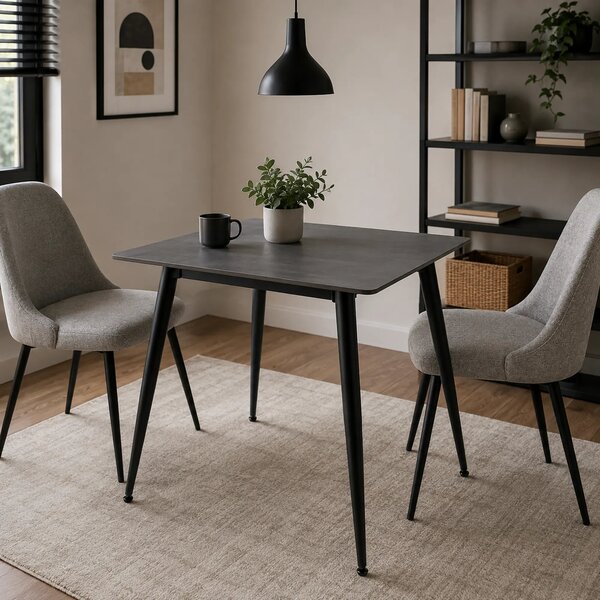 Masa RION, negru mat cu efect de marmura, ceramica/metal, 80x80x76 cm