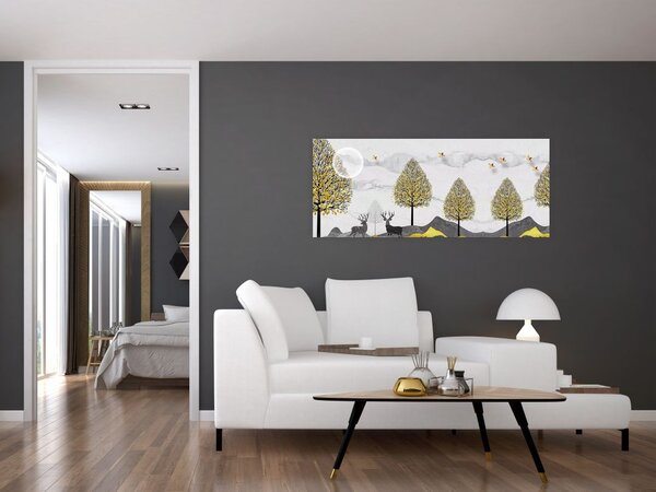 Tablou cu cerbi pictați (120x50 cm)