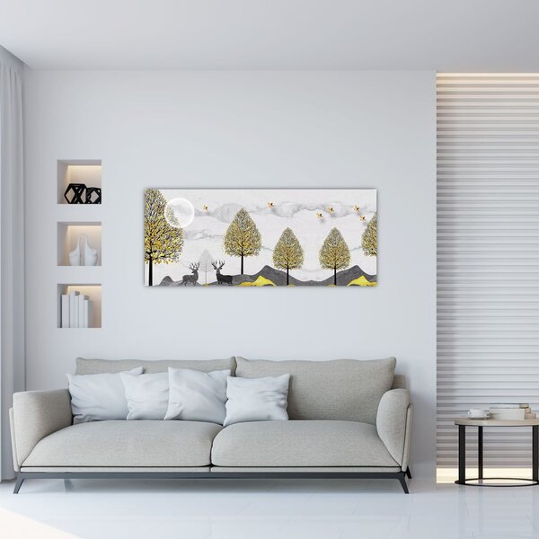 Tablou cu cerbi pictați (120x50 cm)