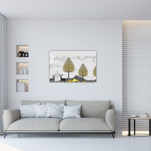 Tablou cu cerbi pictați (90x60 cm)