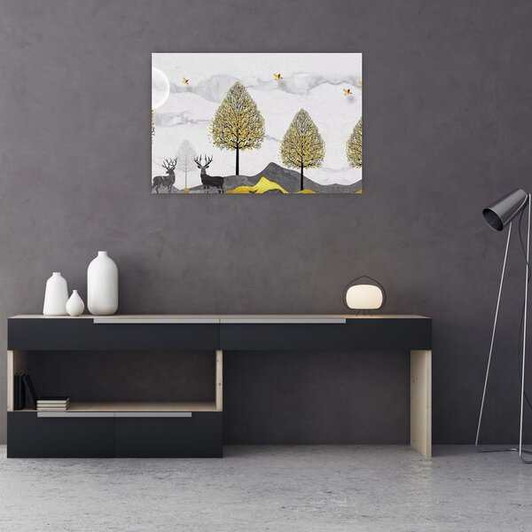 Tablou cu cerbi pictați (90x60 cm)