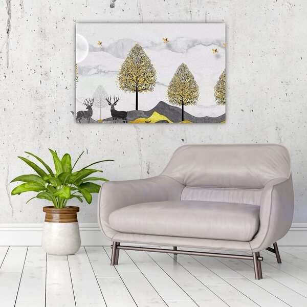 Tablou cu cerbi pictați (90x60 cm)
